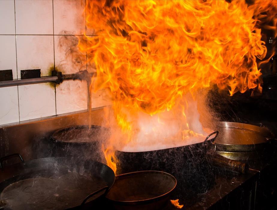 Fire from a grease filled pan